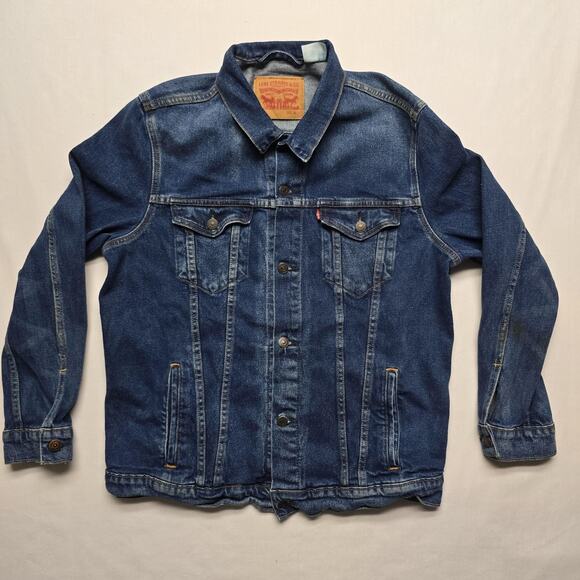 Levi's Denim Jacket Mens XL Blue Trucker Classic Red Tab Button Front Adjustable - Picture 1 of 8